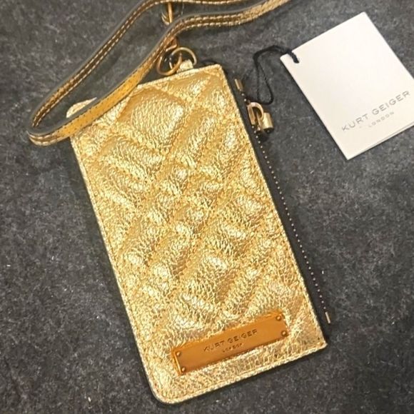 Kurt Geiger London Quilted Card Holder w/Lanyard- Gold - Picture 9 of 9